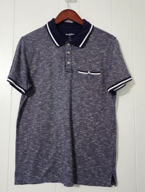 Goodfellow & Co Men's Heather Navy Polo Shirt Pocket Casual Cotton Blend